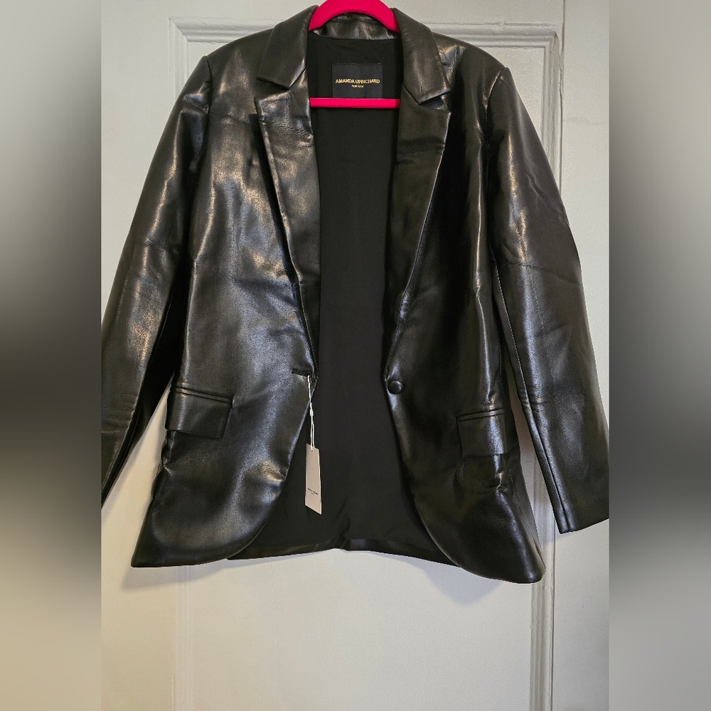 NEW Amanda Uprichard Black Soft Faux Leather "Grady" Jacket/Blazer - Sz Medium - Picture 6 of 12